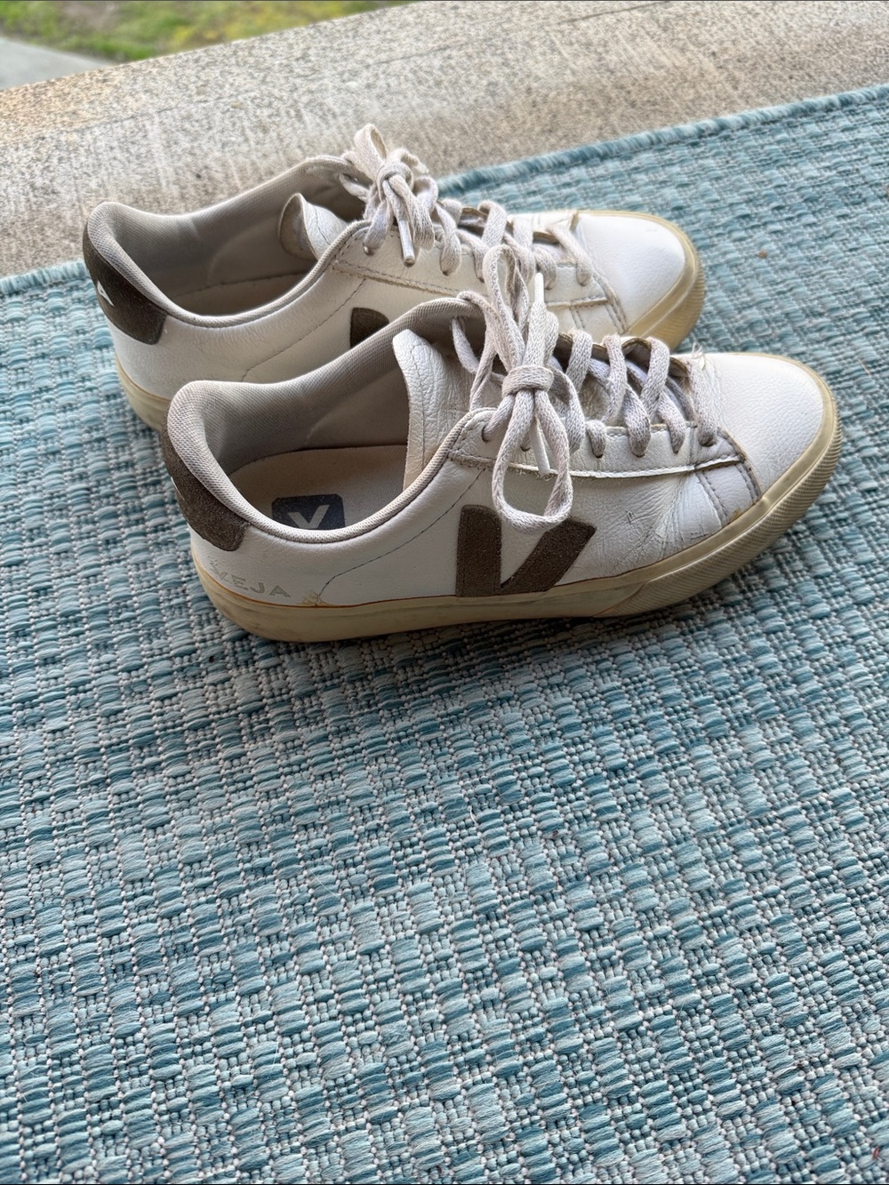 Veja White Leather Sneakers with Taupe V Logo. Size 38